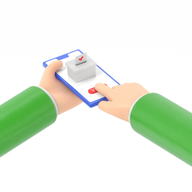 Çevrimiçi oylama kavramı. 3D tasarım izometrik tasarım tarzı. Bir adam elinde bir akıllı telefon tutuyor. Seçimini yap. Bülten, oy sandığına koy. Seçim oylaması. Siyasi anket.