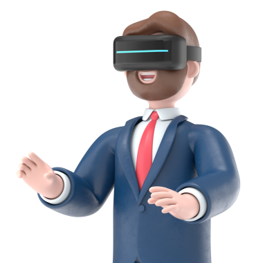 Sanal gerçeklikteki sakallı Amerikalı iş adamı Bob 'un gelecekteki teknolojiyle oynadığı üç boyutlu bir çizim. Şeffaf arkaplan modeli. Şeffaf arkaplan içeren PNG dosyalarını destekler.