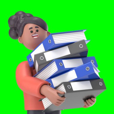 Afrikalı Amerikalı kadın Coco 'nun 3D çizimi bir sürü dosya ile çok çalıştı, Yeşil Ekran Mockup.3D görüntüleme ve kırpma yolu için Yeşil Ekran.