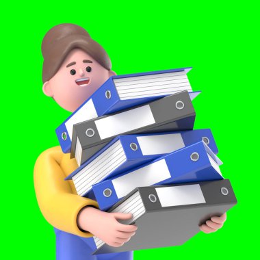 Asyalı kadın Angela 'nın 3D çizimi bir sürü dosya ile çok çalıştı, Yeşil Ekran Mockup3D görüntüleme ve kırpma yolu için Yeşil Ekran.