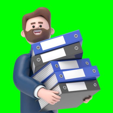 Sakallı Amerikalı işadamı Bob 'un 3 boyutlu çizimi bir sürü dosya ile çok çalıştı, Yeşil Ekran Mockup.3D görüntüleme ve kırpma yolu için Yeşil Ekran.