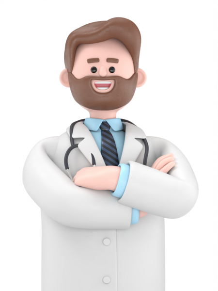 Erkek Doktor Iverson 'un kolları çapraz çekilmiş portresini kapat. Şeffaf Arkaplan Mockup.PNG dosyalarını şeffaf arkaplan ile upport et.