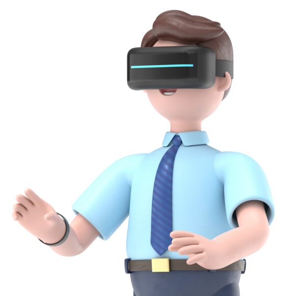 Sanal gerçeklikte gülümseyen Asyalı Felix 'in gelecekteki teknolojiyle oynadığı 3 boyutlu bir çizim. Şeffaf arkaplan. Saydam arkaplan içeren PNG dosyalarını gönderir.