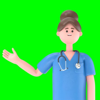 Üç boyutlu Doktor Mary 'nin gösterimi ekranı gösteriyor, Yeşil Ekran Mockup3D görüntüleme ve kırpma yolu için Yeşil Ekran.