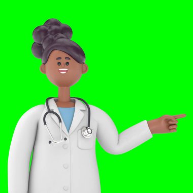 3 Boyutlu Erkek Doktor Iverson Sunumu Bilgi Sunumu, Yeşil Ekran Mockup3D Görüntü ve kırpma yolu için Yeşil Ekran.