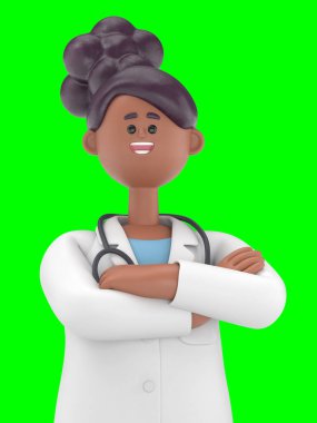 Erkek Doktor Iverson 'ın kolları çaprazlanmış portresini kapatın. Yeşil Ekran Mockup3D görüntüleme ve kırpma yolu için Yeşil Ekran' a yansıtılıyor..