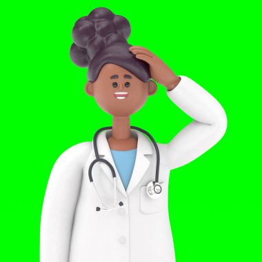 Erkek Doktor Iverson 'ın 3 boyutlu resmi kavşaklarda duruyor. Yeşil Ekran Mockup.3D görüntüleme ve kesme yolu için Yeşil Ekran.