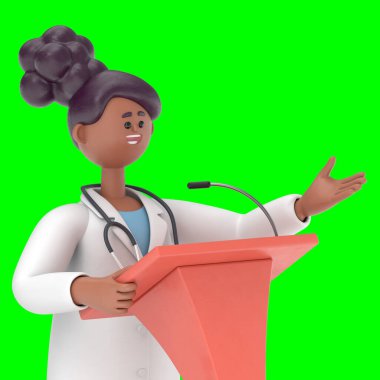 Bir konferansta konuşan Erkek Doktor Iverson 'un 3 boyutlu görüntüsü. Yeşil Ekran Mockup.3D görüntüleme ve kırpma yolu için Yeşil Ekran.