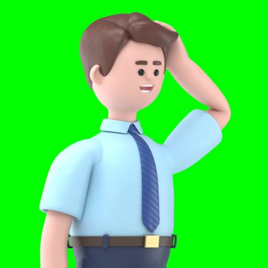 Asyalı Felix 'in 3 boyutlu resmi, soru, paragraf ve ampul. Şeffaf arkaplan modeli. Görüntüler ve kırpma yolu için Yeşil Ekran 'da 3B görüntüleme.