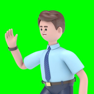 Asyalı Felix 'in 3 boyutlu illüstrasyonu. Yeşil Ekran Mockup.3D görüntüleme ve kırpma yolu için Yeşil Ekran.