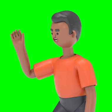 Yakışıklı afro adam David 'in 3 boyutlu resmi. Yeşil Ekran Mockup3D görüntüleme ve kırpma yolu için Yeşil Ekran.