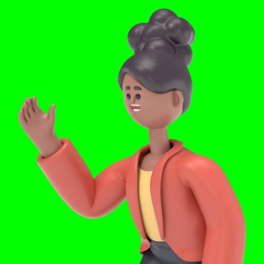 Afro-Amerikan kadın Coco 'nun 3 boyutlu illüstrasyonu. Yeşil Ekran Mockup3D görüntüleme ve kırpma yolu için Yeşil Ekran.