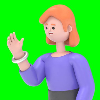 Avrupalı iş kadını Ellen 'ın 3 boyutlu illüstrasyonu. Yeşil Ekran Mockup.3D görüntüleme ve kırpma yolu için Yeşil Ekran.