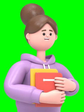 Asyalı kız Renae 'nin 3D illüstrasyonu.Yeşil Ekran Mockup.3D görüntüleme ve kırpma yolu.