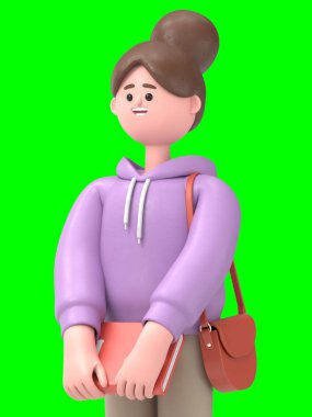 Asyalı kız Renae 'nin 3D illüstrasyonu.Yeşil Ekran Mockup.3D görüntüleme ve kırpma yolu.