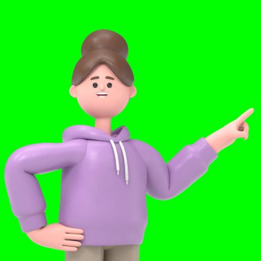 Asyalı kız Renae 'nin 3 boyutlu resmi boş bir çığlık mockup.Yeşil Ekran Mockup3D görüntüleme ve kırpma yolu için Yeşil Ekran.