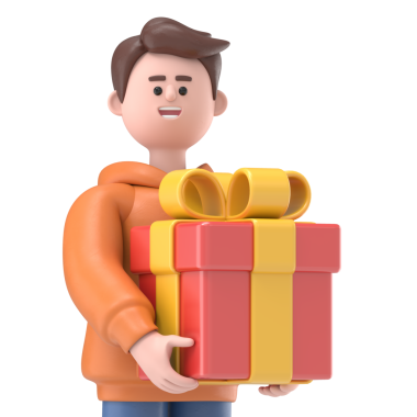 Üç boyutlu resimde gülümseyen erkek Qadir hediye kutusuyla. Kırmızı Etiket. Şeffaf Arkaplan Mockup.PNG dosyalarını şeffaf arkaplan ile gönderir.