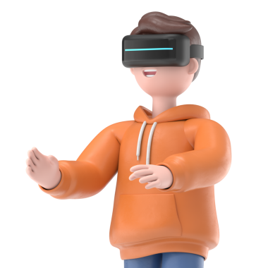 Sanal gerçeklikte gülümseyen erkek Qadir 'in gelecekteki teknolojiyle oynadığı 3 boyutlu illüstrasyon. Şeffaf Arkaplan Mockup.Saydam PNG dosyalarını şeffaf arkaplana aktarır.