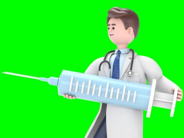 Erkek Doktor Lincoln 'ün 3 boyutlu illüstrasyonu Coronavirüs enfeksiyonuyla savaşıyor. Yeşil Ekran Mockup.3D görüntüleme ve kırpma yolu için Yeşil Ekran' a aktarılıyor..