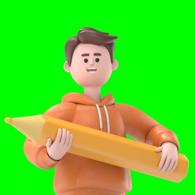 Erkek adam Qadir 'in 3 boyutlu resmi. Yeşil Ekran Mockup.3D görüntüleme ve kırpma yolu için Yeşil Ekran.