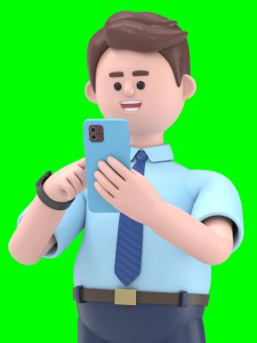 Cep telefonunda Asyalı Felix 'in 3 boyutlu resmi. Yeşil Ekran Mockup.3D görüntüleme ve kırpma yolu için Yeşil Ekran.