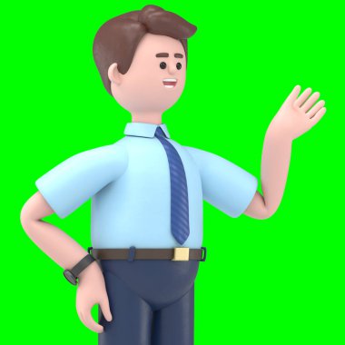 Asyalı Felix 'in 3 boyutlu resmi ekranı işaret ediyor, Yeşil Ekran Mockup3D görüntüleme ve kırpma yolu için Yeşil Ekran.