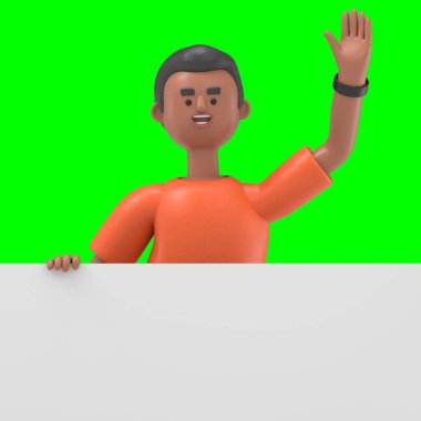 Yakışıklı David 'in üç boyutlu resmi, boş bir 3D' nin arkasında duruyor. Görüntüler ve kırpma yolu için Yeşil Ekran 'da canlandırıyor..