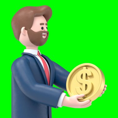 Sakallı Amerikalı işadamı Bob 'un 3 boyutlu resmi. Yeşil Ekran Mockup3D görüntüleme ve kırpma yolu için Yeşil Ekran.