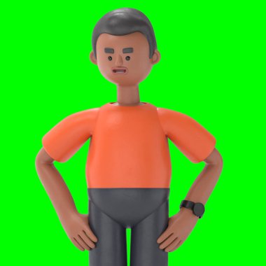 Yakışıklı David 'in 3 boyutlu resmi üzgün. Yeşil Ekran Mockup3D görüntüleme ve kırpma yolu için Yeşil Ekran.