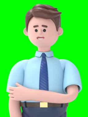 Asyalı Felix 'in 3 boyutlu resmi üzücüdür. Yeşil Ekran Mockup3D görüntüleme ve kırpma yolu için Yeşil Ekran.