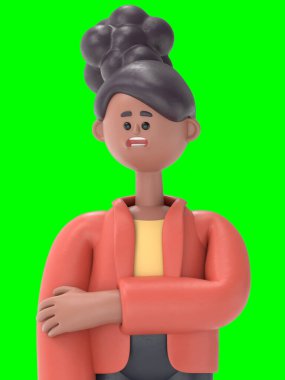 Afrikalı Amerikalı Coco 'nun 3 boyutlu resmi üzücüdür. Yeşil Ekran Mockup3D görüntüleme ve kırpma yolu için Yeşil Ekran.