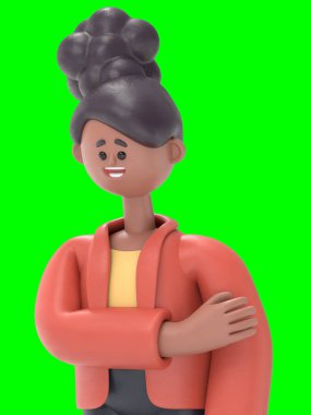 Afrikalı Amerikalı Coco 'nun 3 boyutlu resmi üzücüdür. Yeşil Ekran Mockup3D görüntüleme ve kırpma yolu için Yeşil Ekran.