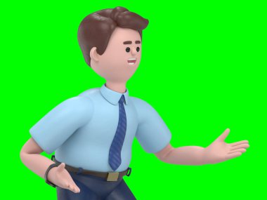 Asyalı Felix 'in 3 boyutlu resmi SAD Yeşil Ekran Mockup.3D ile Yeşil Ekran' da görüntüleme ve kırpma yolu için görüntüleme.