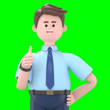 Asyalı Felix 'in 3 boyutlu resmi. Yeşil Ekran Mockup.3D görüntüleme ve kırpma yolu için Yeşil Ekran.