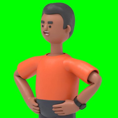 Yakışıklı David 'in imkansıza dönüşmesinin 3 boyutlu çizimi. Yeşil Ekran Mockup3D görüntüleme ve kırpma yolu için Yeşil Ekran.