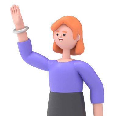 Avrupalı iş kadını Ellen 'ın el kaldırarak üç boyutlu resmi, Yeşil Ekran Mockup.3D görüntüleme ve kırpma yolu için Yeşil Ekran.