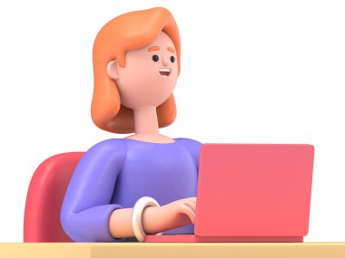 Avrupalı iş kadını Ellen 'ın klip tahtasıyla 3 boyutlu resmi. Yeşil Ekran Mockup3D görüntüleme ve kırpma yolu için Yeşil Ekran.