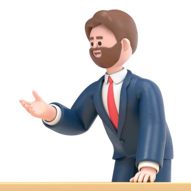 3 boyutlu Amerikan iş adamı Bob 'un toplantı sırasında gelişigüzel tartışması, Yeşil Ekran Mockup3D görüntüleme ve kırpma yolu için Yeşil Ekran.