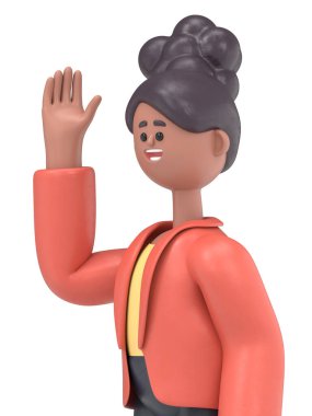 3D resimde Afro-Amerikan Coco 'nun el kaldırışı, Yeşil Ekran Mockup3D görüntüsü Yeşil Ekran' da görüntüleniyor..