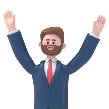 Sakallı Amerikalı iş adamı Bob 'un 3 boyutlu resmi süperstardır. Yeşil Ekran Mockup3D görüntüleme ve kırpma yolu için Yeşil Ekran.
