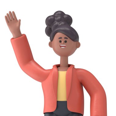 3D resimde Afro-Amerikan Coco 'nun el kaldırışı, Yeşil Ekran Mockup3D görüntüsü Yeşil Ekran' da görüntüleniyor..