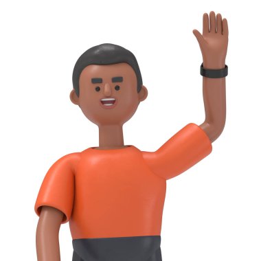 Üç boyutlu yakışıklı David 'in el kaldırması, Yeşil Ekran Mockup.3D görüntüleme ve kırpma yolu için Yeşil Ekran.
