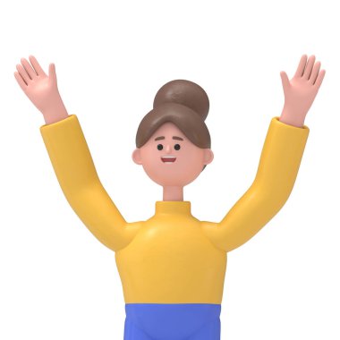 Asyalı kadın Angela 'nın 3 boyutlu çizimi süperstardır. Yeşil Ekran Mockup3D görüntüleme ve kırpma yolu için Yeşil Ekran.