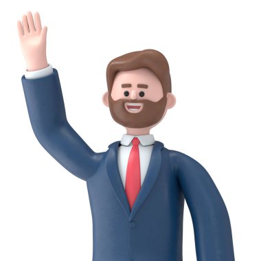 Sakallı Amerikalı iş adamı Bob 'un 3 boyutlu resmi. Yeşil Ekran Mockup.3D görüntüleme ve kırpma yolu için Yeşil Ekran' da..