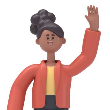 3D resimde Afro-Amerikan Coco 'nun el kaldırışı, Yeşil Ekran Mockup3D görüntüsü Yeşil Ekran' da görüntüleniyor..