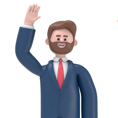Sakallı Amerikalı iş adamı Bob 'un 3 boyutlu resmi. Yeşil Ekran Mockup.3D görüntüleme ve kırpma yolu için Yeşil Ekran' da..