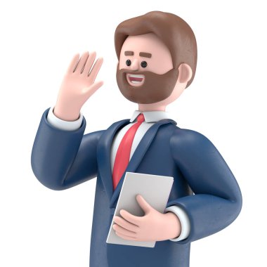 Avrupalı iş kadını Ellen 'ın üç boyutlu resmi ofiste ayakta durup 3D' nin Yeşil Ekran 'daki çekimlerini ve kırpma yolunu kutluyor..