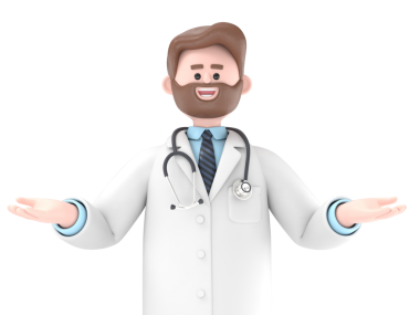 Erkek Doktor Iverson 'ın 3 boyutlu resmi davetkar bir jest gösteriyor. Mutlu beyaz erkek uzman. PNG dosyalarını şeffaf arkaplanlara aktarıyor..