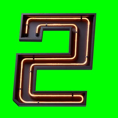 Turuncu Neon ışıklı basamağın 3 boyutlu çizimi 2 numaralı karakter yazı tipi. Siyah metal kutu 3D 'de turuncu ışık efekti. Görüntüler ve kırpma yolu için Yeşil Ekran' da görüntüleniyor..