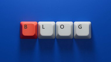 Mavi arkaplanda tahta küplerden oluşan blog sözcüğü